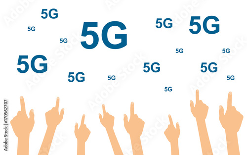 Hände zeigen auf 5G Symbole