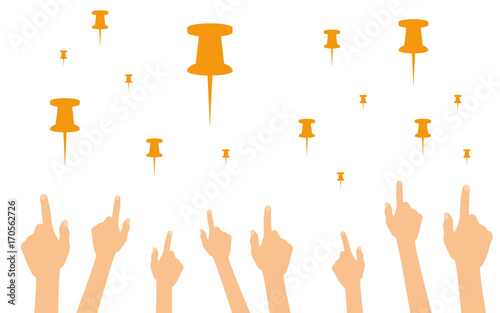 Hände zeigen auf Stecknadeln