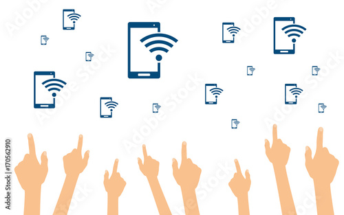 Hände zeigen auf Smartphones mit WLAN