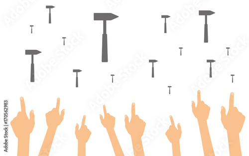 Hände zeigen auf Hammer