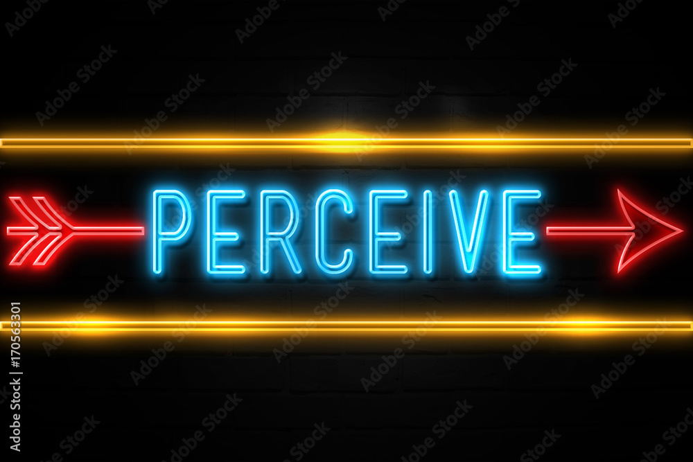 Perceive  - fluorescent Neon Sign on brickwall Front view