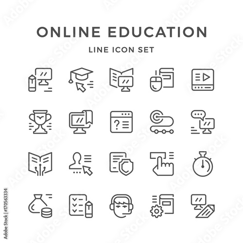 Set line icons of online education