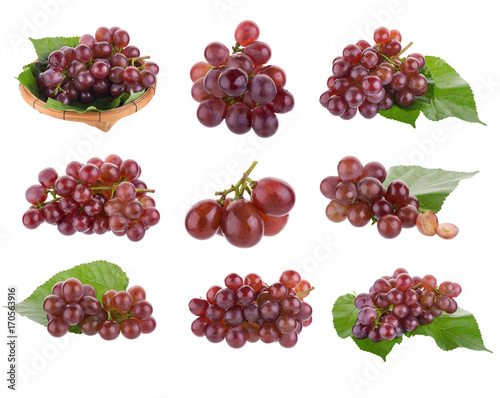 Red grapes isolated on over white background