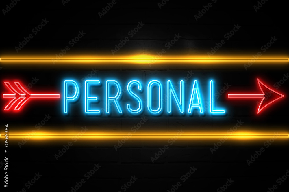 Obraz premium Personal - fluorescent Neon Sign on brickwall Front view