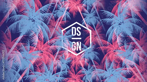 Obraz Tropikalne palmy mozaiki retro wakacje letni plakat - ilustracji wektorowych.