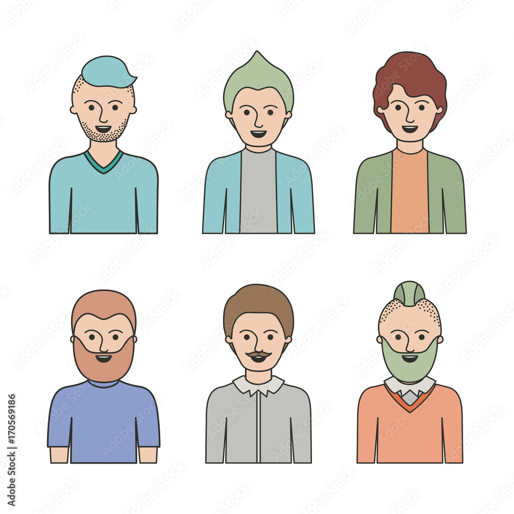 caricature half body male people with differents hairstyle set on white background vector illustration caricature half body male people with differents hairstyle set on white background vector illustration