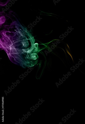 Abstract colorful smoke on black background, color background,colorful ink background,Violet, Green, Orange