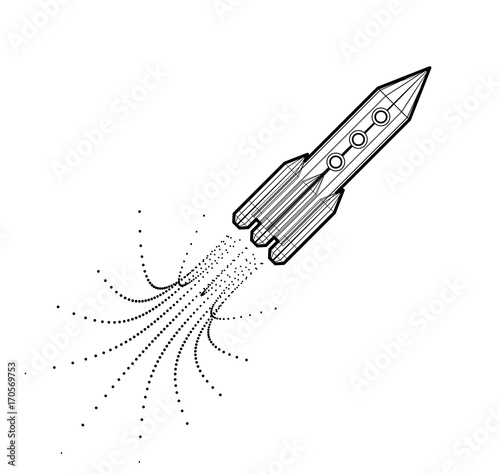 Launch of a space rocket in the drawing style.