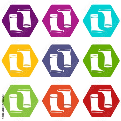Rubber boots icon set color hexahedron