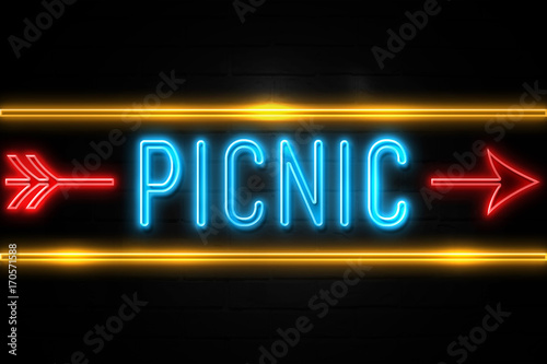 Picnic - fluorescent Neon Sign on brickwall Front view