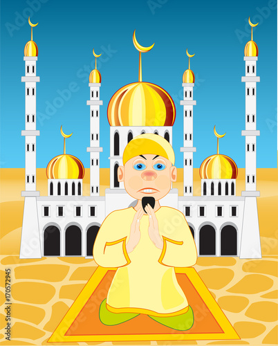 Moslem on background of the mosques