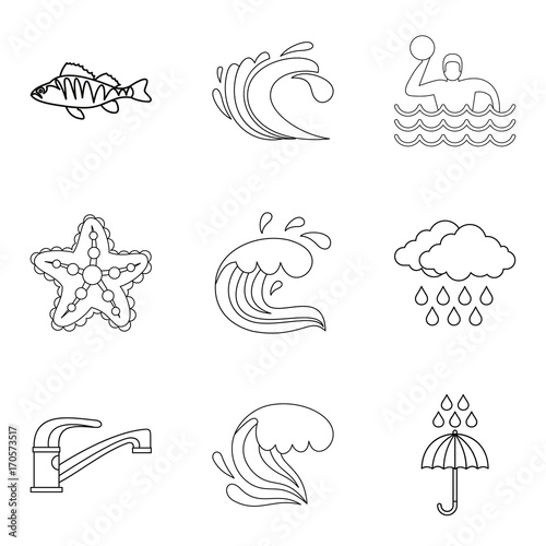Water game icons set, outline style