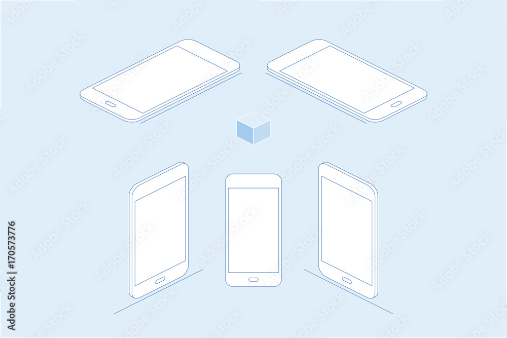 D isometric concept. Line art Smart phones on a white background. Vector illustration EPS 10 D isometric concept. Line art Smart phones on a white background. Vector illustration EPS 10