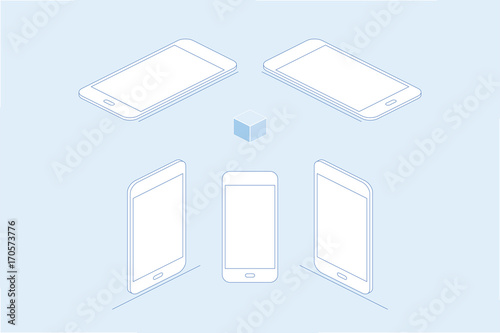 D isometric concept. Line art Smart phones on a white background. Vector illustration EPS 10