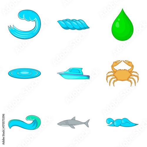 Liquid icons set, cartoon style