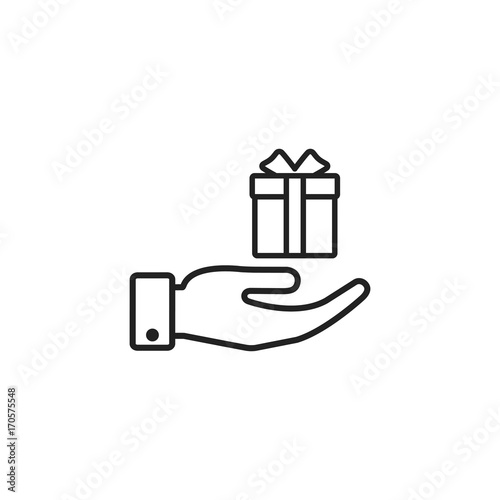 Hand hold Gift icon. Vector isolated outline illustration