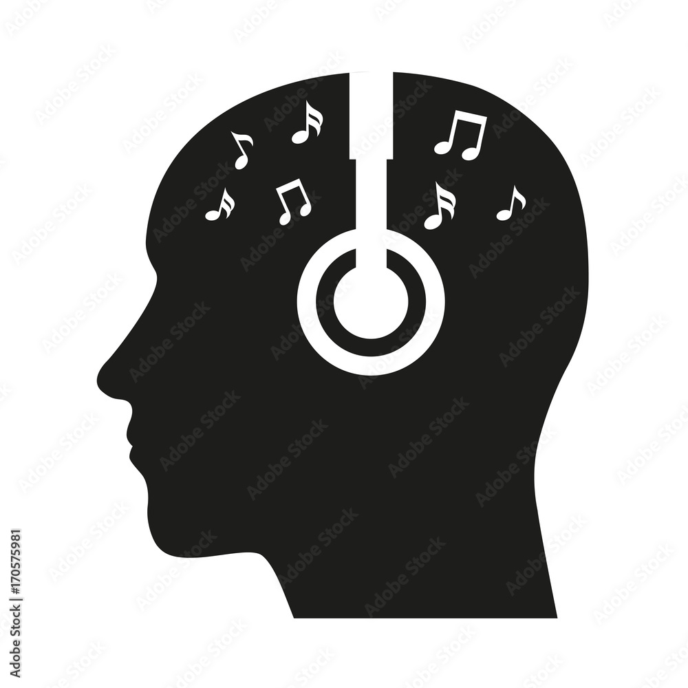 man in headphones with music on white background man in headphones with music on white background