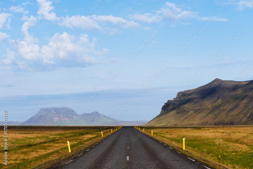 Road in Iceland with Mountain View Road in Iceland with Mountain View