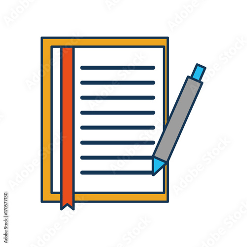 document sheet bookmark and pen office object vector illustration