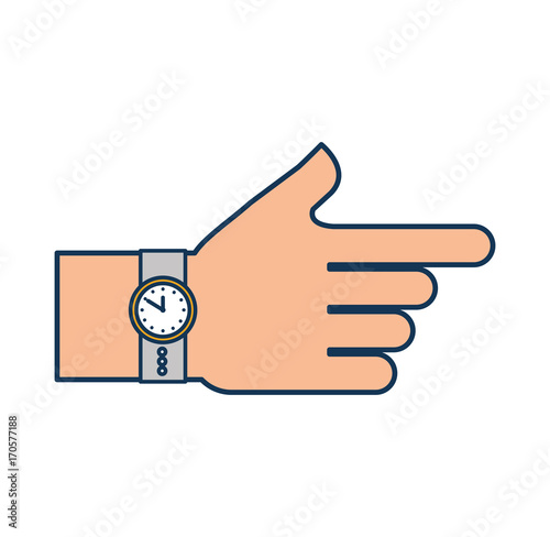 hand with watch time accessory fashion vector illustration