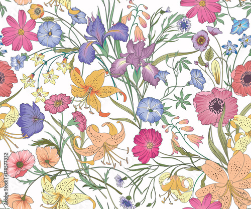 Beautiful seamless floral pattern . Flower vector illustration. Field of flowers