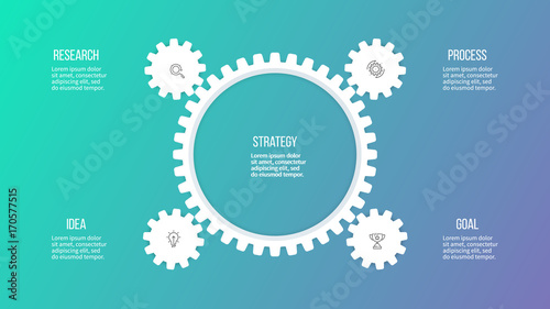 Business hierarchy infographic. Organization chart with 4 options, gears. Vector template.
