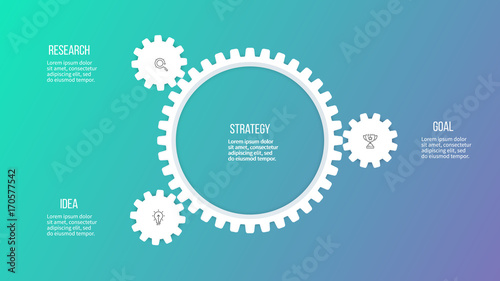 Business hierarchy infographic. Organization chart with 3 options, gears. Vector template.