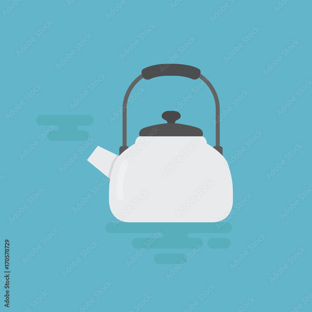 White Kettle Illustration. Kettle With Steam. Flat Design Of Kettle Illustration White Kettle Illustration. Kettle With Steam. Flat Design Of Kettle Illustration