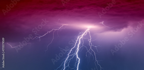 Powerful Lightning Strikes ,colorful thunder sky