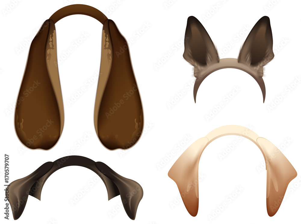 Fototapeta premium Set Dog ears mask isolated on white