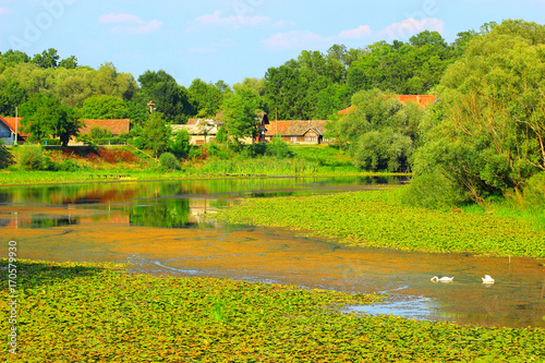 Village on the lake in Nature park Lonjsko polje, Croatia