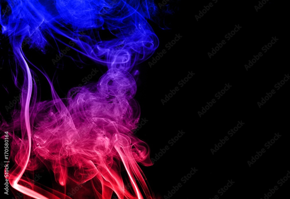 Movement of smoke,Red and blue smoke swirl on black background, Color smoke on black background