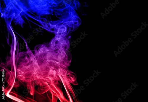 Movement of smoke,Red and blue smoke swirl on black background, Color smoke on black background