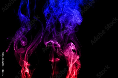 Movement of smoke,Red and blue smoke swirl on black background, Color smoke on black background