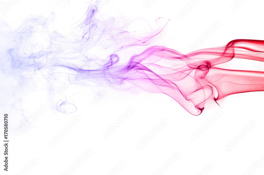 Red and blue smoke swirl on white background, Color smoke on white background Red and blue smoke swirl on white background, Color smoke on white background