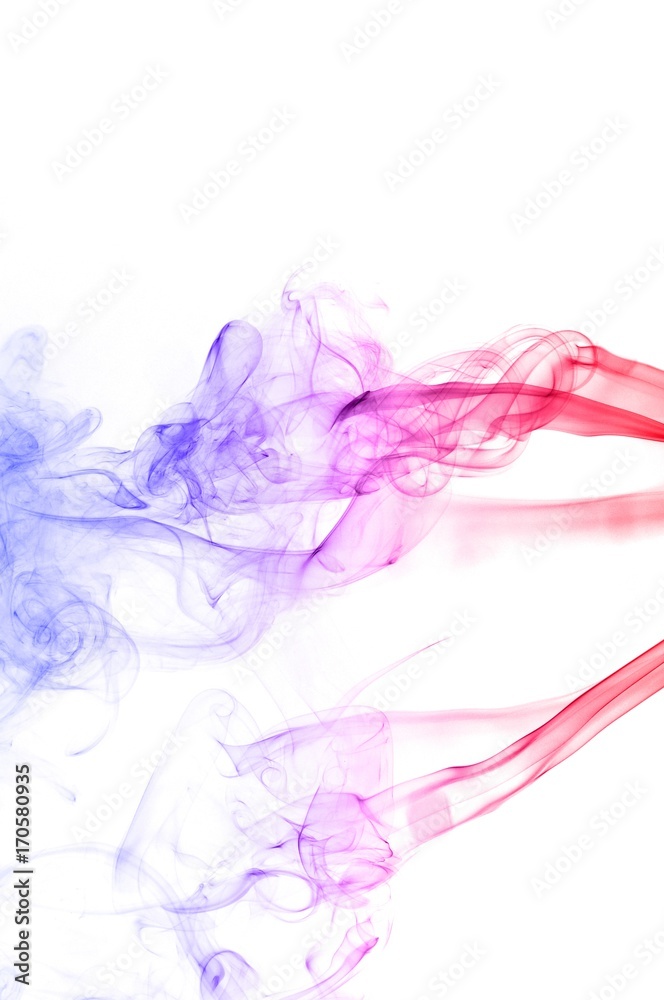 Red and blue smoke swirl on white background, Color smoke on white background Red and blue smoke swirl on white background, Color smoke on white background