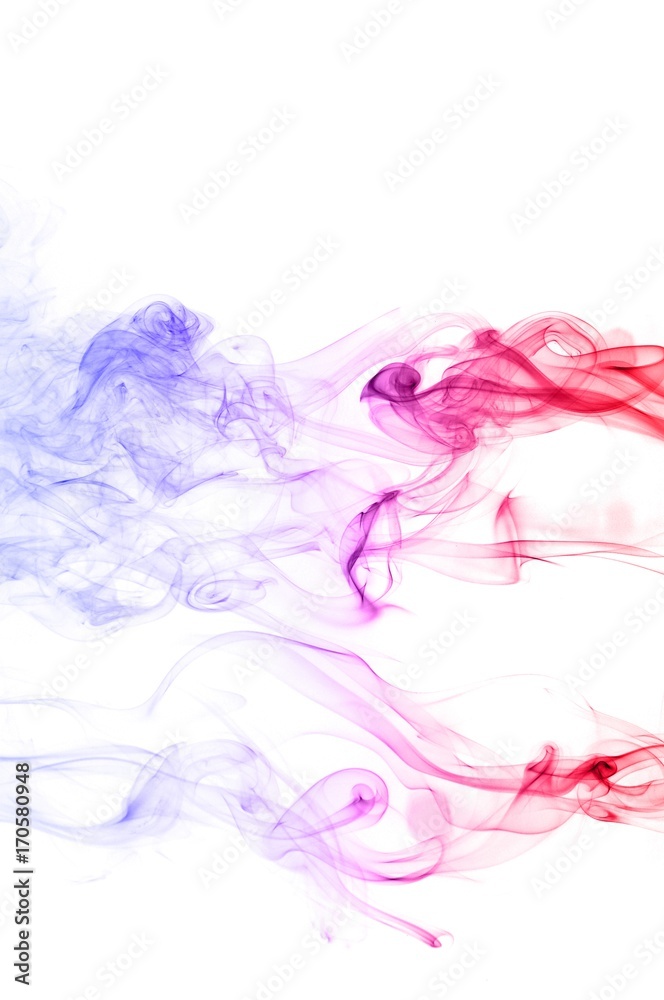Red and blue smoke swirl on white background, Color smoke on white background Red and blue smoke swirl on white background, Color smoke on white background