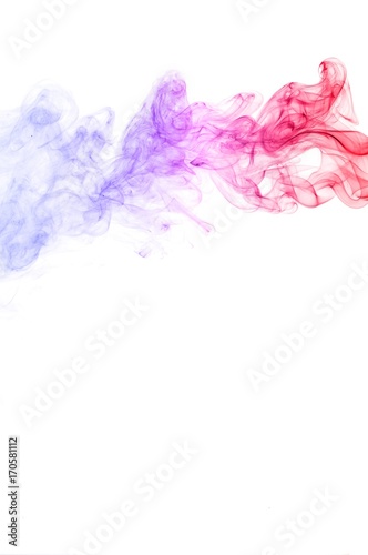 Red and blue smoke swirl on white background, Color smoke on white background