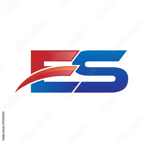 modern vector initial letters logo swoosh es red blue