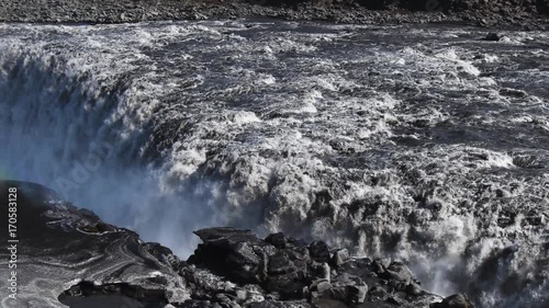 Amazing colorful double rainbow at Dettifoss Waterfall in North Iceland