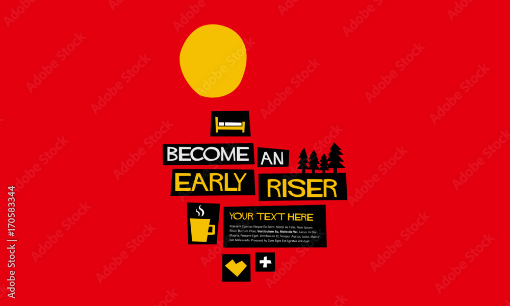 Become an Early Riser (Flat Style Vector Illustration Sunrise Poster ...