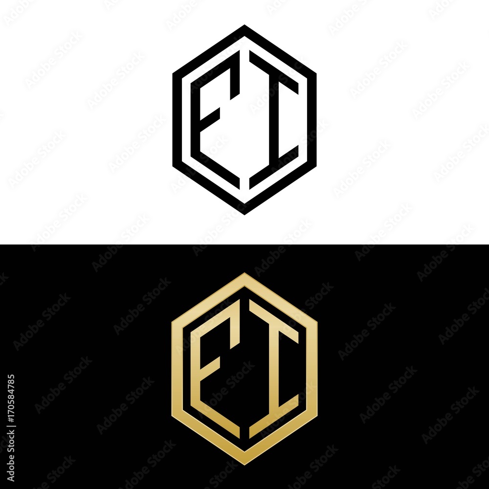 initial letters logo fi black and gold monogram hexagon shape vector initial letters logo fi black and gold monogram hexagon shape vector