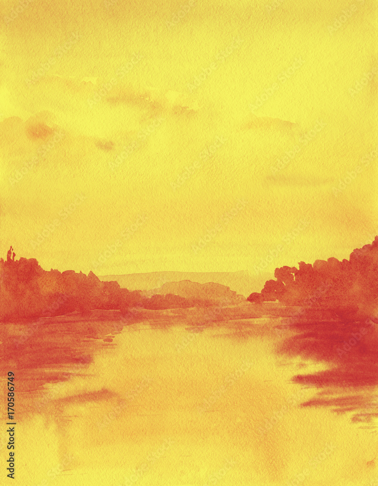 Gold sunset. Watercolor.