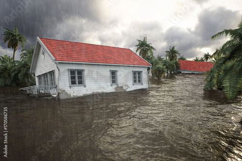 3d rendering. flooding houses