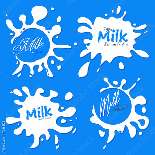 Set of Milk Splashes. Isolated Vector Blots Paint with Pace for Your Lettering