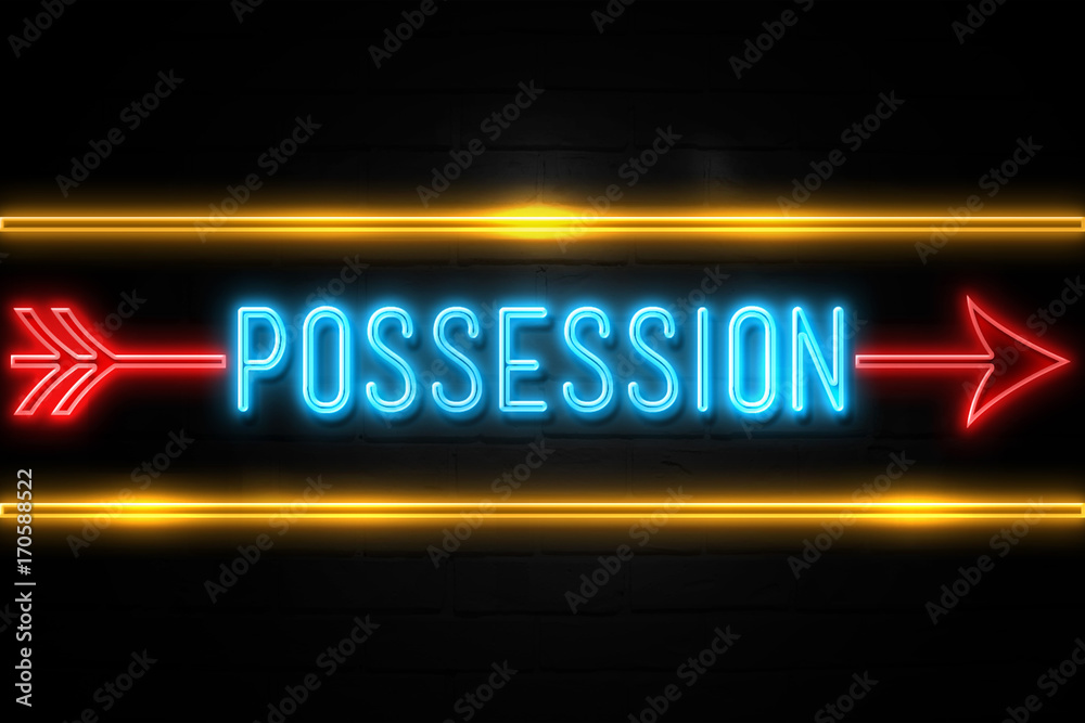 Possession - fluorescent Neon Sign on brickwall Front view Possession - fluorescent Neon Sign on brickwall Front view