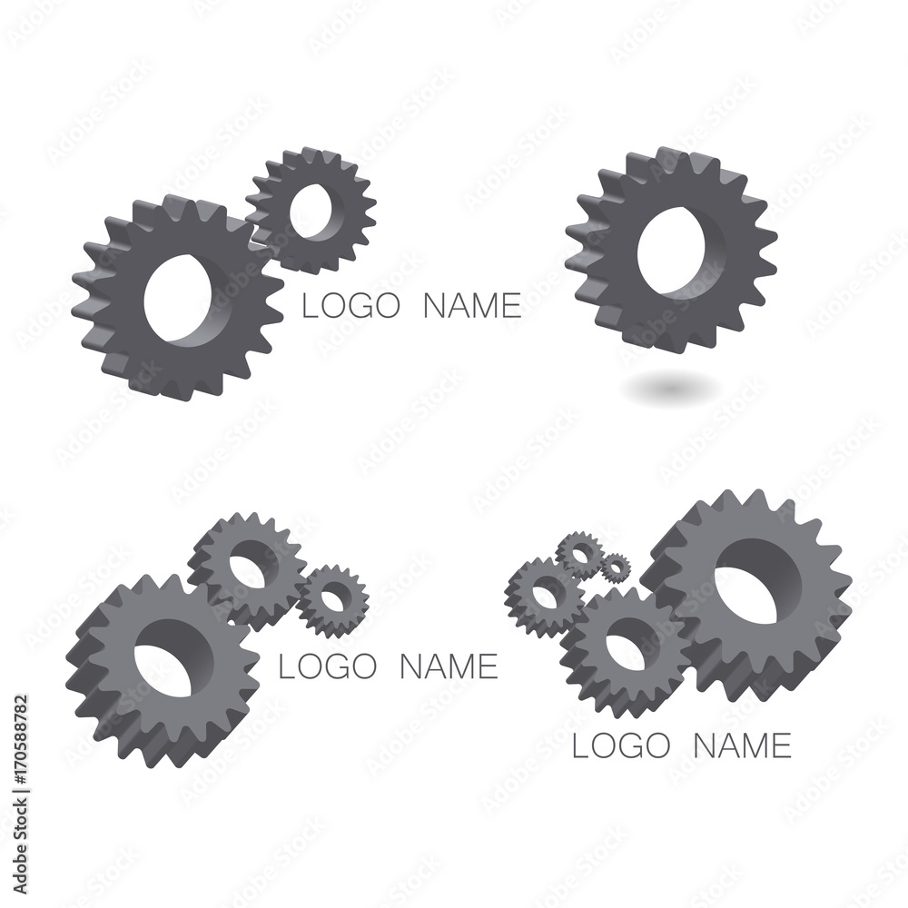 Logo set mechanical cogwheel in 3D, vector Logo set mechanical cogwheel in 3D, vector