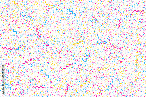 Abstract multicolored background. A lot of small falling confetti. Confetti around the screen