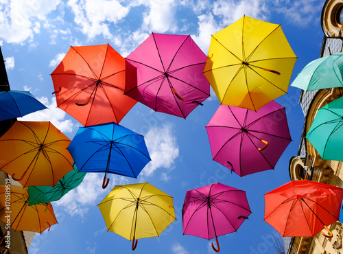 Multicoloured suspended umbrellas 