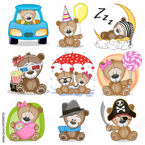 Set of Cute Cartoon Teddy Bear